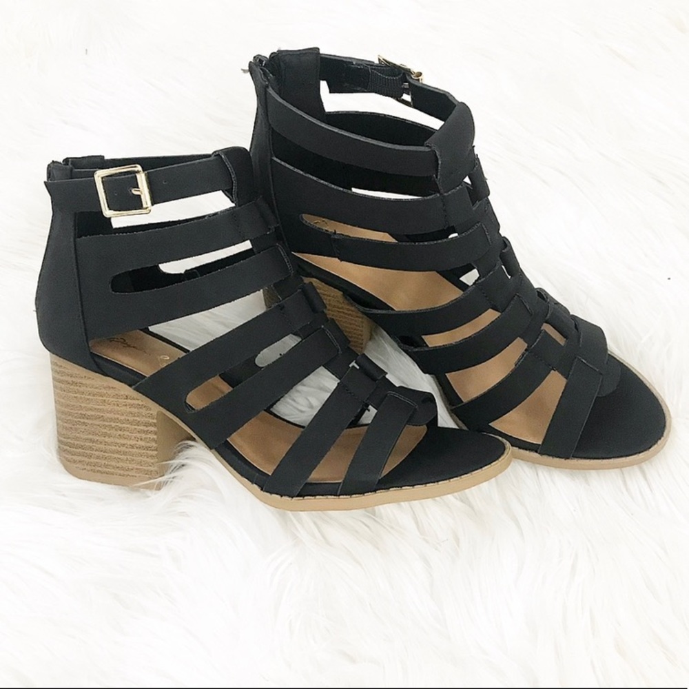 Black caged sandals